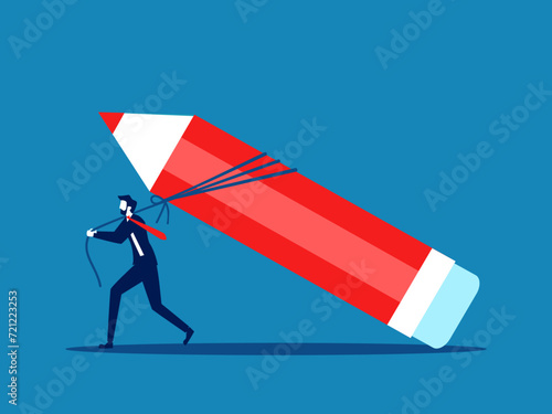 Businessman dragging a big pencil. Vector