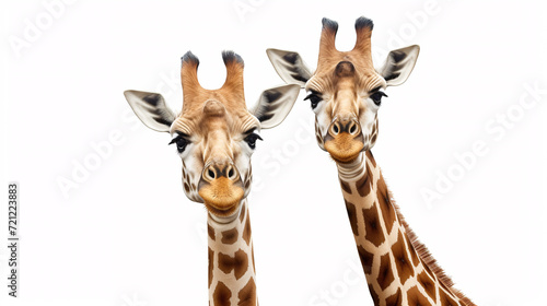 Two giraffes isolated on a white background with clipping path.