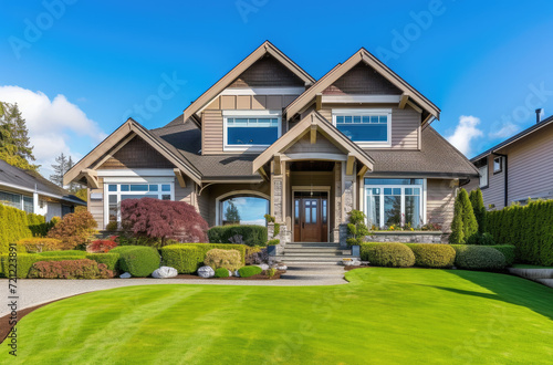 large houses with grass on yard near a beautiful sun