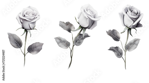 Elegant Gray Roses Collection for Stunning Garden Designs and Perfume Labels - Top View Floral Elements in Digital 3D Art, Isolated on Transparent Background