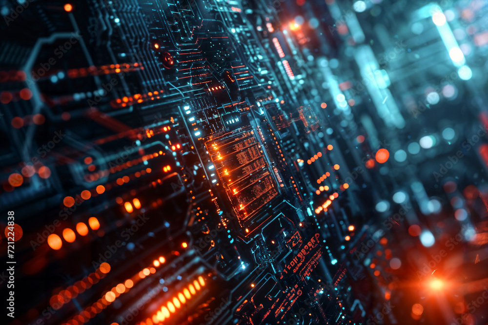 Intricate Motherboard Circuitry Close-up. Created with Generative AI Intricate Motherboard Circuitry Close-up. Created with Generative AI