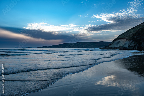 Newgale Beach At The Pembrokeshire Atlantic Coast At Sunset In Wales, United Kingdom