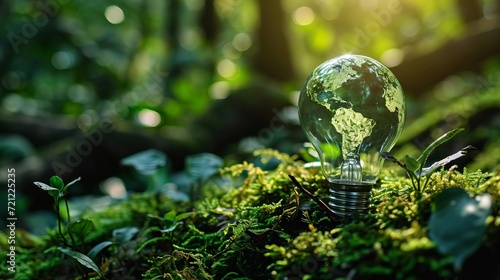 light bulb with a green world map in a blurred green environment ecology environmental protection