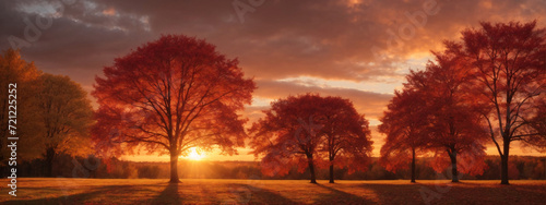 Crimson and gold autumn sunset, tree silhouettes, 4K fall foliage scene © Kasper