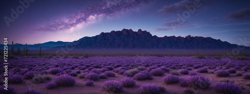 Dreamy lavender and indigo sky over a moonlit desert, cacti silhouettes, 4K night scene