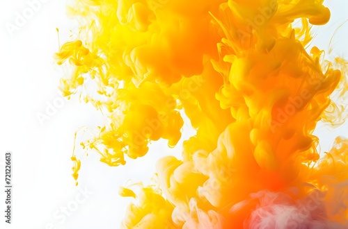 Yellow Ink Splash in water. colorful explosions Abstract psychedelic white background, Paint splash.