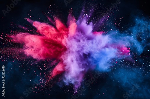 Colored Powder Explosion Isolated Abstract psychedelic black dark background. Abstract colored background.