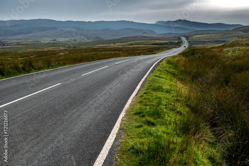 Abandoned Road Through Spectacular Rural Landscape Of Snowdonia National Park In North Wales, United Kingdon