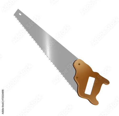 hand saw on white background with wooden handle