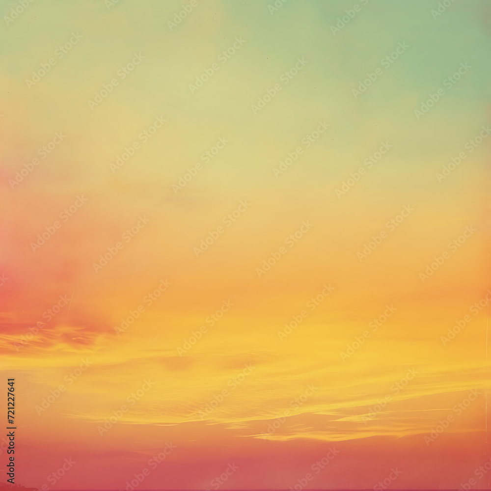 Vibrant summer sunset sky with gradients of warm yellow, orange, and pink, enhanced by a grainy texture for a tropical feel