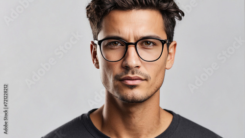 close up man wearing glasses isolated on white background
