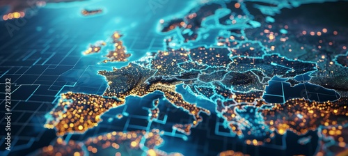 Europe map smart network. Wireless internet cyber connection. Generative AI technology. © Hero Design