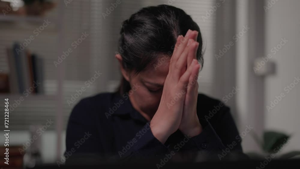 Woman uses laptop, frustrated with computer problems, stressed about a software glitch, worried about reading bad news on social media. Woman uses laptop, frustrated with computer problems, stressed about a software glitch, worried about reading bad news on social media.