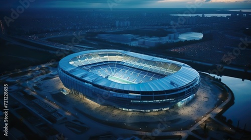 Aerial view on soccer stadium in evening time Foot photo