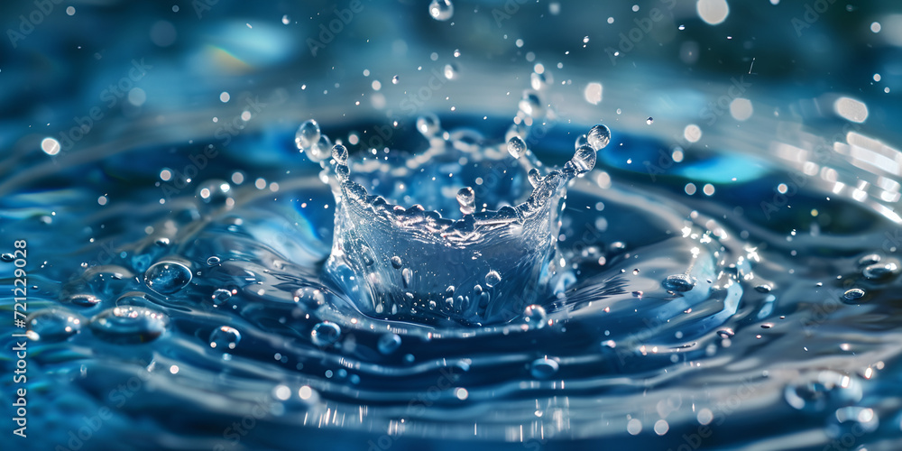 Blue aqua splash drop of liquid lands on a surface hotter than boiling