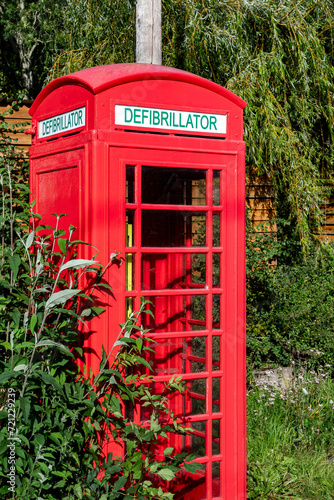 Modern Defibrillator In Red Telephone Box In North Wales, United Kingdom