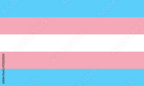 Transgender pride rainbow flag, LGBT community, five horizontal stripes of three colors in the order light blue, light pink, white, light pink, and light blue