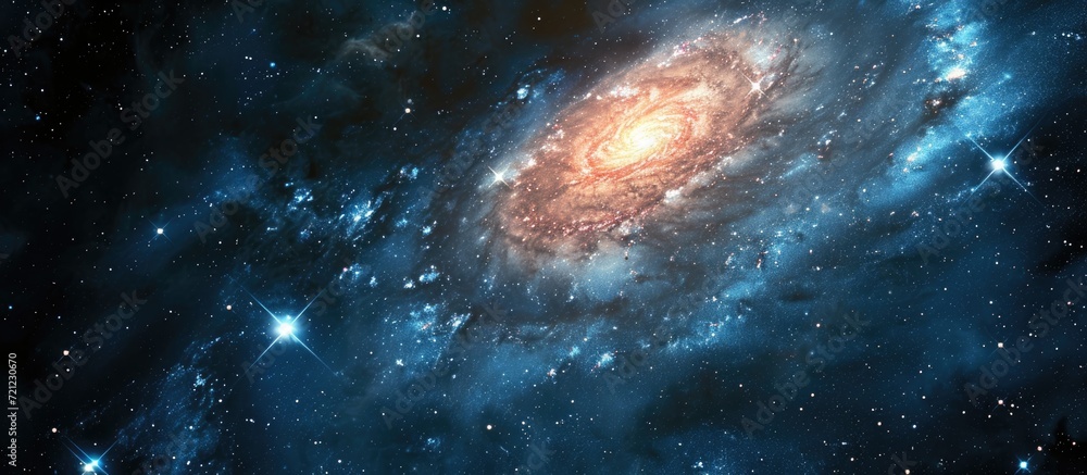 Illustration of a spiral galaxy or nebula in the universe, full of stars.