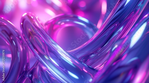 Neon lighting tubes and waves in purple and blue background. Colorful glowing energy flow swirls background. Generative AI.