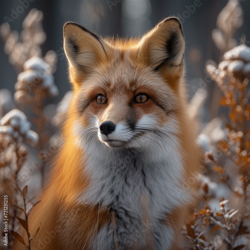 Charming Red Fox  Enchanting photo of a red fox in a natural setting  capturing the beauty of wildlife.