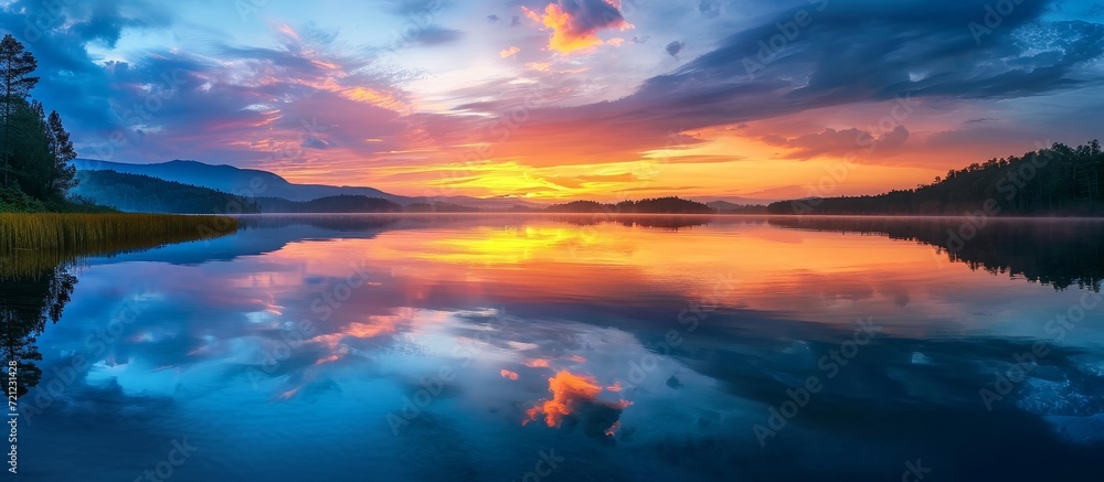 Mesmerizing Sunrise Reflecting on Lake - A Captivating Combination of Sunrise, Lake, and Tranquility