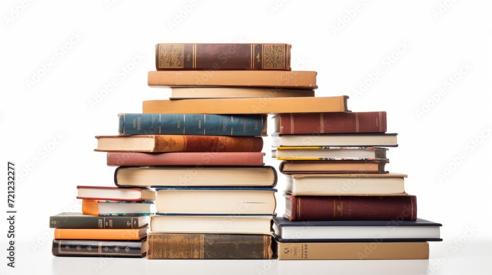 Neatly stacked books on white background - educational concept for design projects
Neatly stacked books on white background - educational concept for design projects