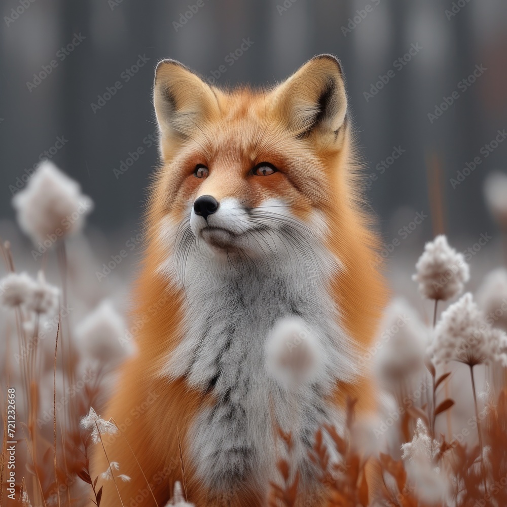 Fototapeta premium Charming Red Fox: Enchanting photo of a red fox in a natural setting, capturing the beauty of wildlife.
