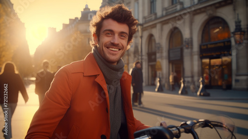 Portrait of a stylish young guy on a city street