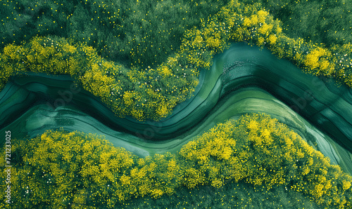 Verdant Vistas: Aerial View of Lush Greenery and Wildflowers Embracing Nature's Artistry, The Perfect Drone-Captured Background for Spring photo