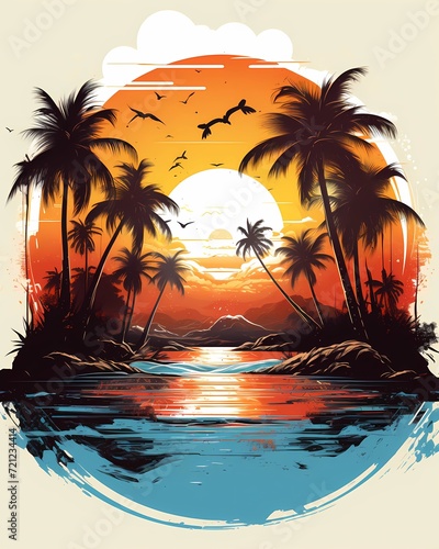 Summer beach with sunset  palm trees  and waves. Suitable for travel  vacation  relaxation  summer  tropical  coastal  serene  nature  and getawaythemed designs and projects.