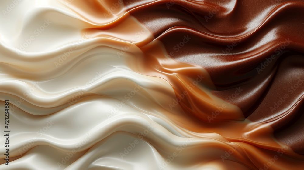 Luxurious White and Brown Chocolate Waves Texture: A Dynamic and Graceful Close-Up View Luxurious White and Brown Chocolate Waves Texture: A Dynamic and Graceful Close-Up View