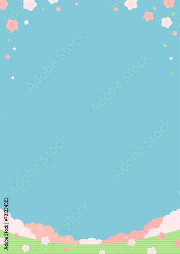 桜の花のフレーム。ビジネスにも生活にも役立つシンプルなデザイン。春のセールチラシやバナーに使えるコピースペースのあるベクター素材。