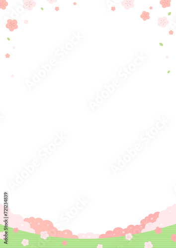 桜の花のフレーム。春のセールチラシやバナーに使えるコピースペースのあるベクター素材。ビジネスにも生活にも役立つシンプルなデザイン。