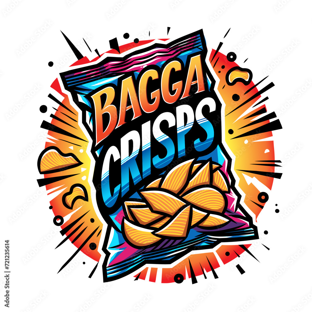 A Bag of Crisps, A Bag of Chips, Bagga Crisps! Potato Chips, Potato Crisps, Comic Style Vector, Vibrant Colors