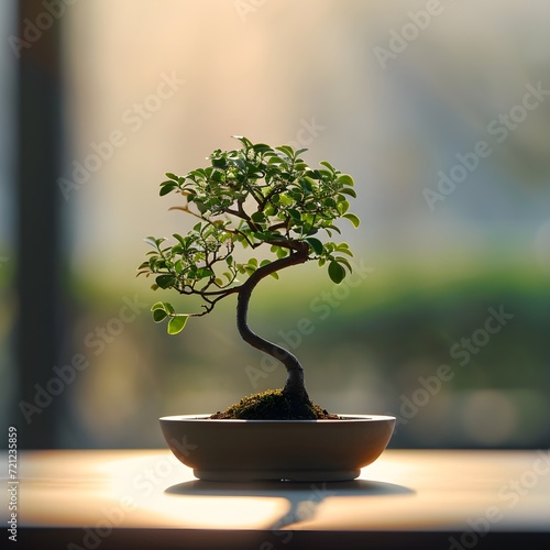 A visually striking composition featuring a bonsai in a minimalist pot