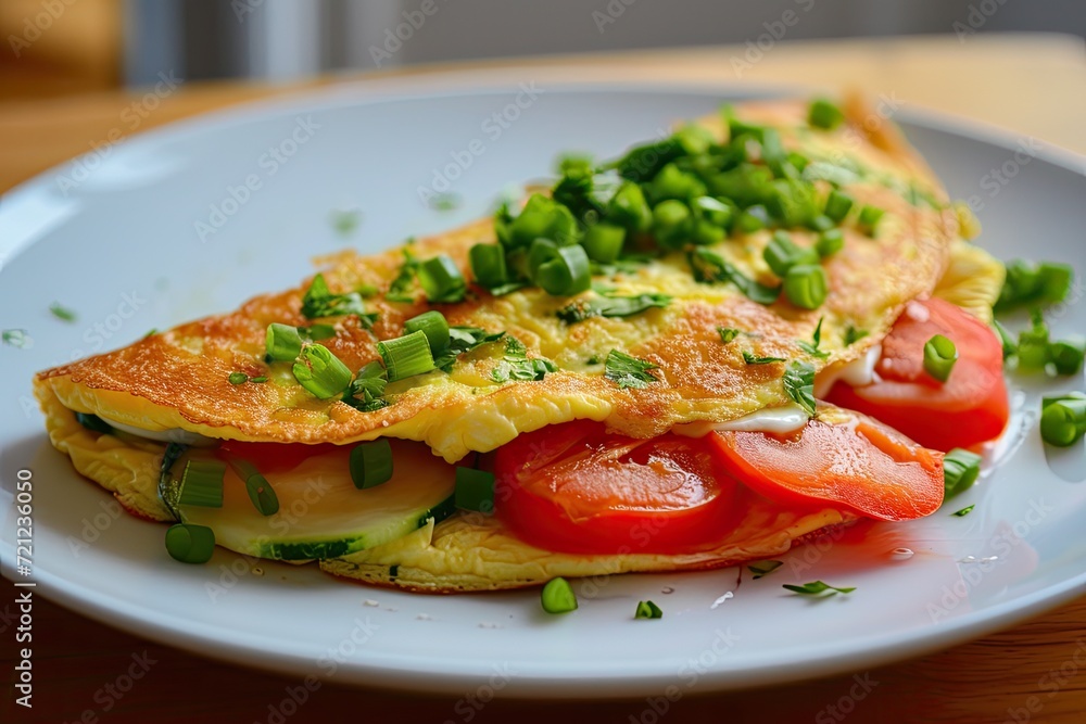 Healthy breakfast food, stuffed egg omelette with vegetable