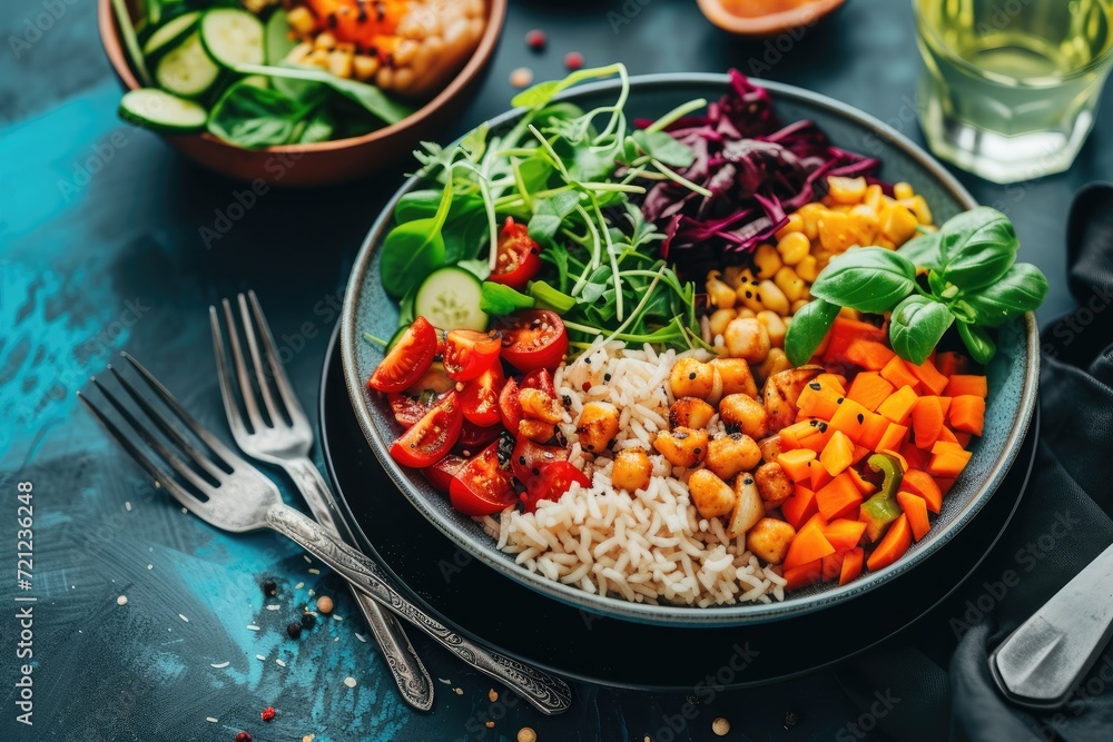 Vegan buddha bowl dinner food table Vegan buddha bowl dinner food table