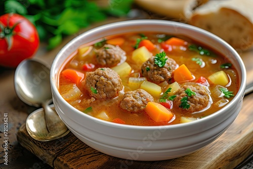 Vegetable soup with meatballs.