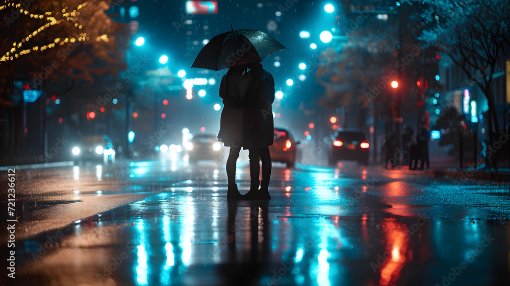 Lonely Valentine's Walk in Rainy City Street