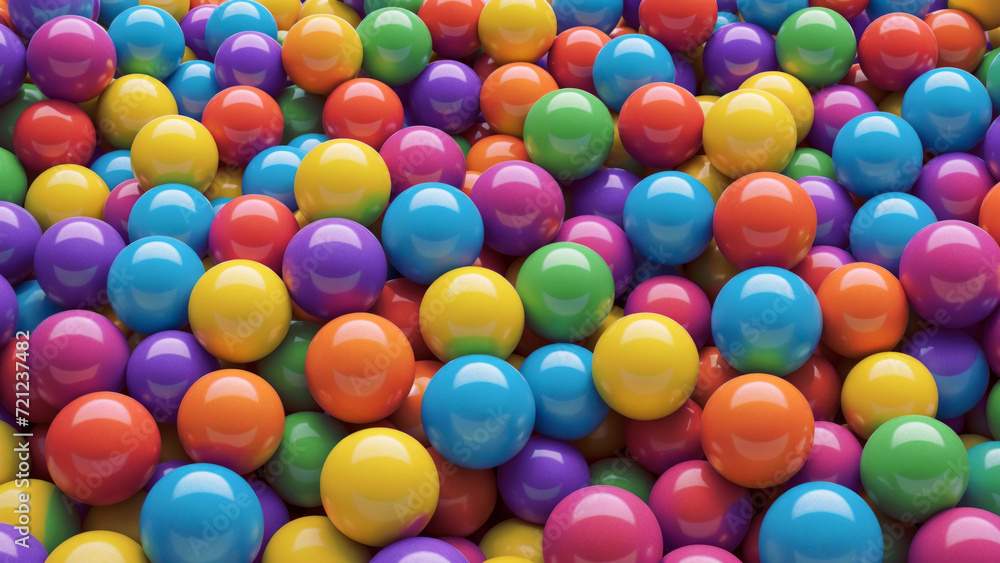 Fototapeta premium Children's pool filled with many bright and soft multi-colored balls