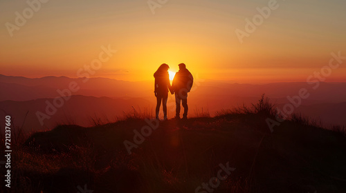 Romantic Sunset Silhouette of Couple Embracing © HNXS Digital Art