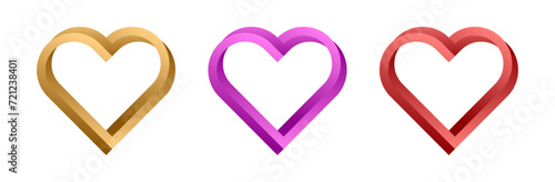 Red, golden, and pink color twisted heart outlined love vector symbol set