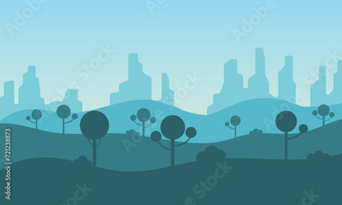 Gorgeous vector mountainscape with soothing blue-green hues. A stunning natural landscape with remarkable details, towering mountains against the blue sky