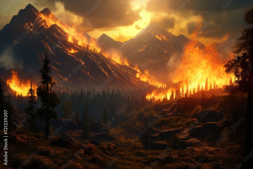 Mountain forest fire