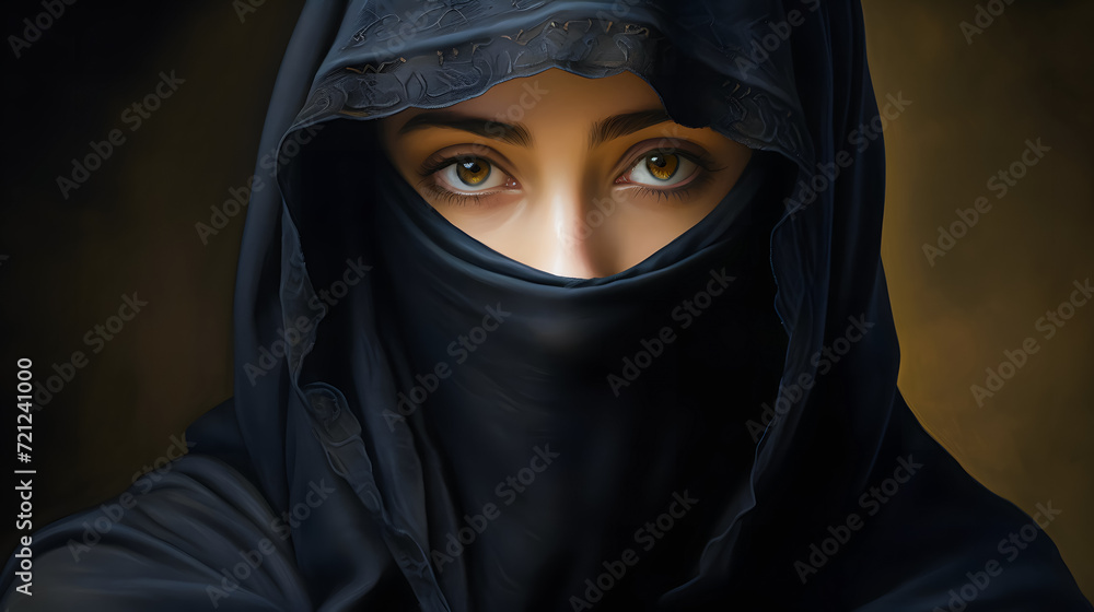 beautiful asian muslim woman wearing niqab over dark background beautiful asian muslim woman wearing niqab over dark background