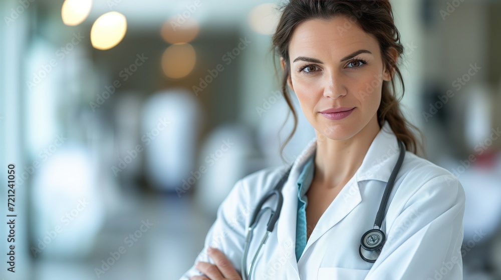 © arti om - Woman doctor with arms crossed in hospital, confidence smile. happy healthcare worker © arti om - Woman doctor with arms crossed in hospital, confidence smile. happy healthcare worker