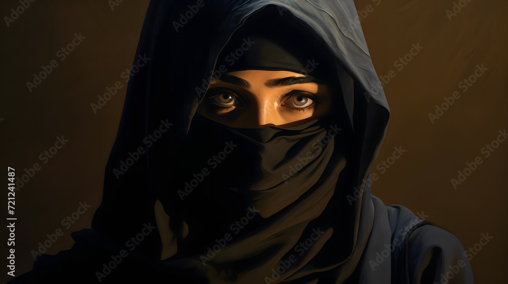 beautiful asian muslim woman wearing niqab over dark background beautiful asian muslim woman wearing niqab over dark background