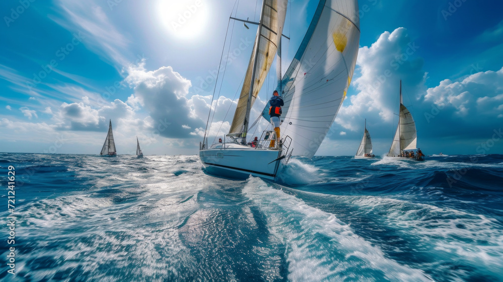 sailing regatta competition in sea - obrazy, fototapety, plakaty 