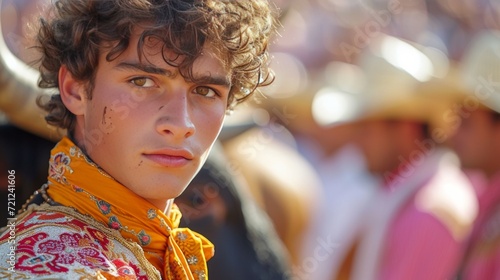 Young handsome Todor performs at a bullfight