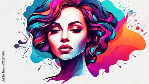 Abstract portrait of a woman face with hair colorfull